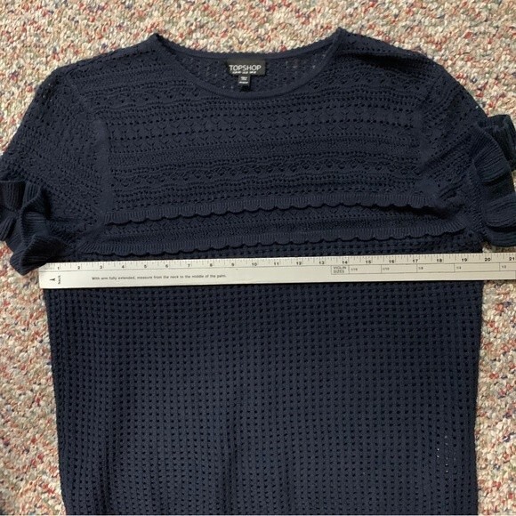 Top Shop NWOT Navy Crochet Short Sleeve Sweater Size 8 - Picture 12 of 13